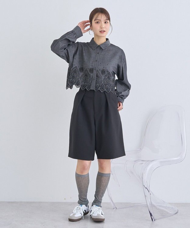 earth music&ecology スカラップトリムシャツ Black