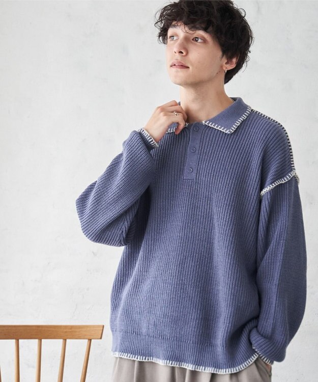 WEGO ハンドステッチポロプルオーバー ブルー