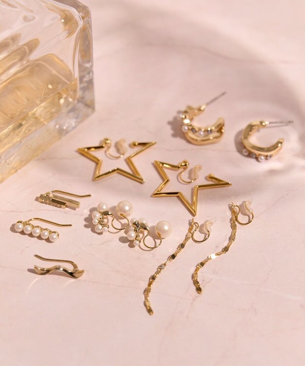 Phoebe 〈金属アレルギー対応〉ダブルラインパールビジューフープピアス　ホワイト/ニッケルフリー ホワイト