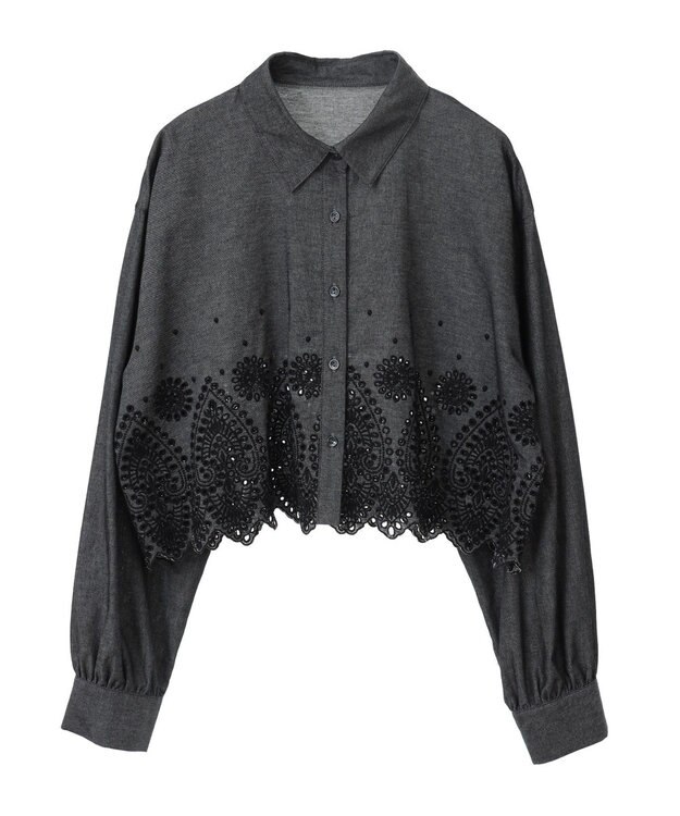 earth music&ecology スカラップトリムシャツ Black