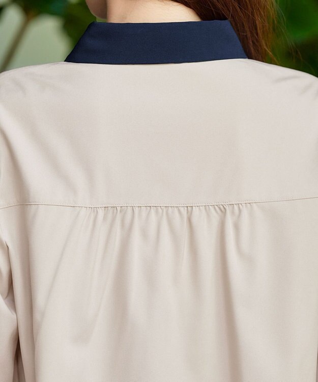 Tiaclasse 【洗える】配色パフスリーブシャツブラウス グレージュ