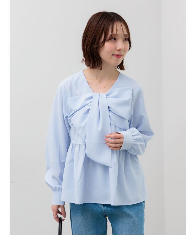Te chichi リボンディテールペプラムブラウス サックスブルー