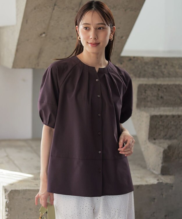 組曲 【先行予約・前後着用可】ソフトサッカーラグランスリーブ ブラウス マロン系