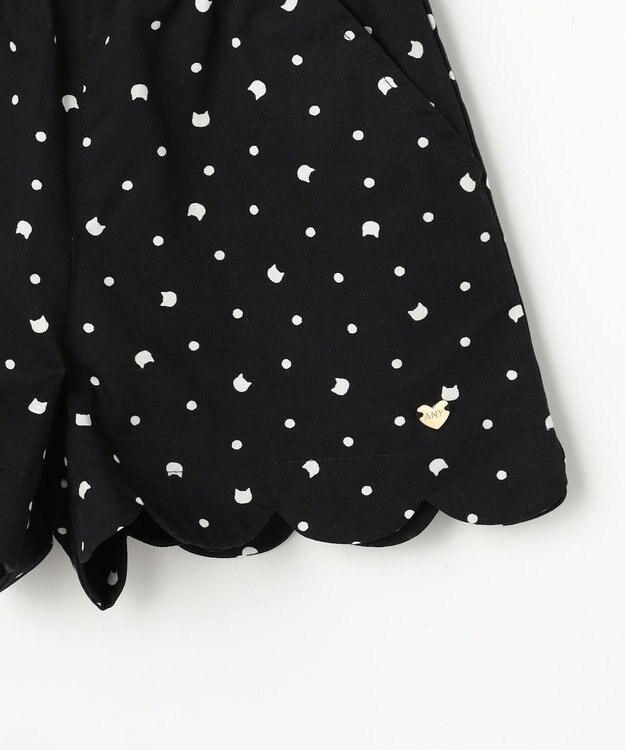 ANY KIDS 【洗濯機可能】スカラップショートパンツ ブラック（ネコ×ドット）