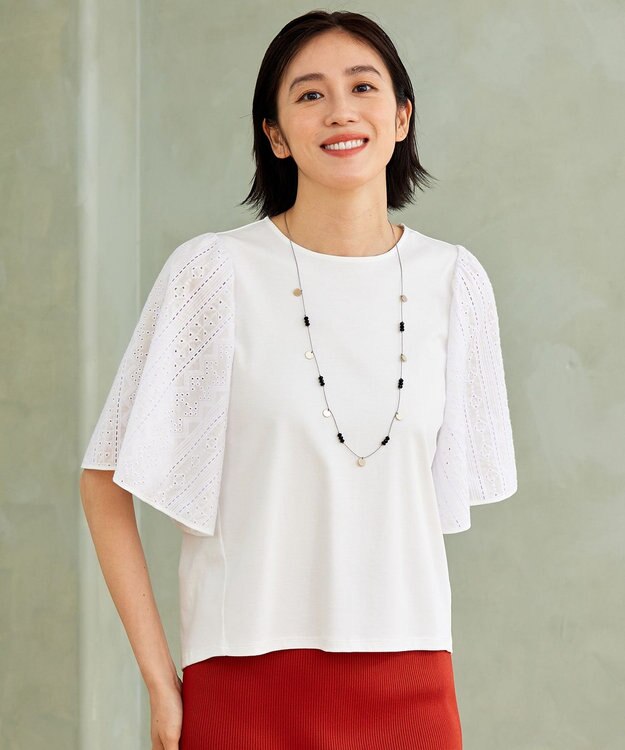 自由区 L 【カタログ掲載・洗える】エンブロイダリーコンビジャージ カットソー オフ