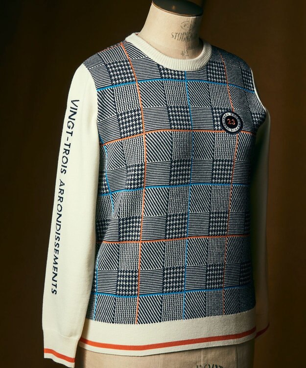 23区GOLF 【WOMEN】チェックジャガード クルーネック ニット ネイビー系3