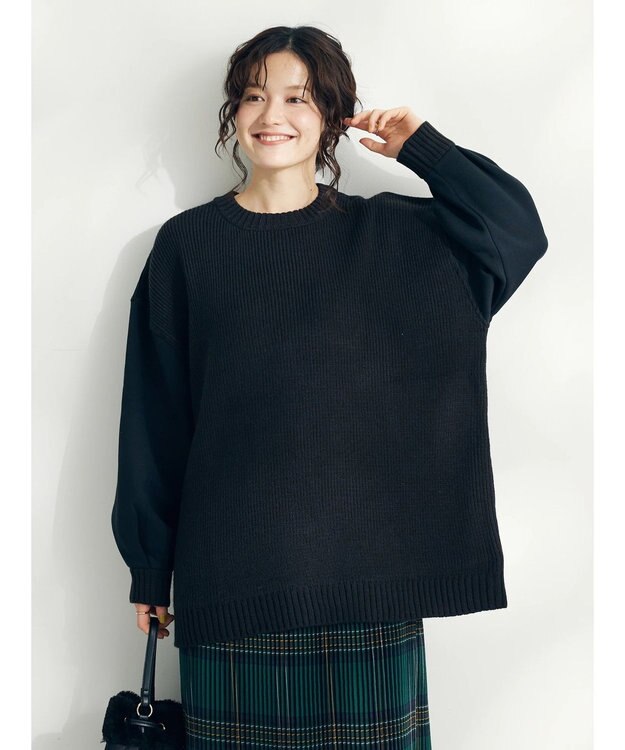 CRAFT STANDARD BOUTIQUE 片畔ニットドッキングチュニック Black