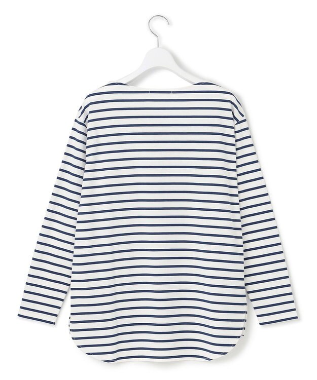 23区 【SLOW/一部店舗限定】ギザコットンボーダー ボートネックカットソー オフホワイトxブルーボーダー