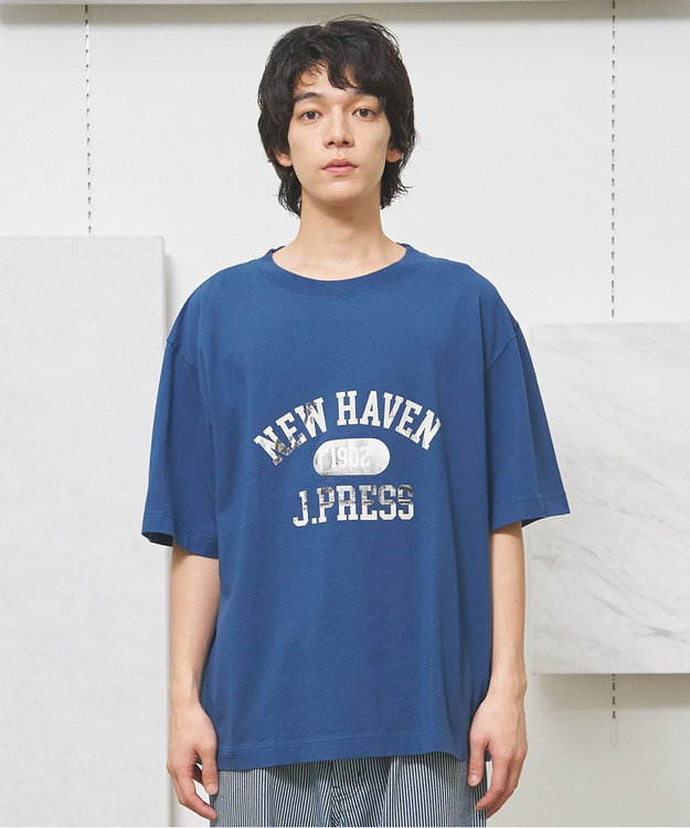 J.PRESS YORK STREET 【UNISEX】フォトプリント Tシャツ ”College Logo” ダルブルー系