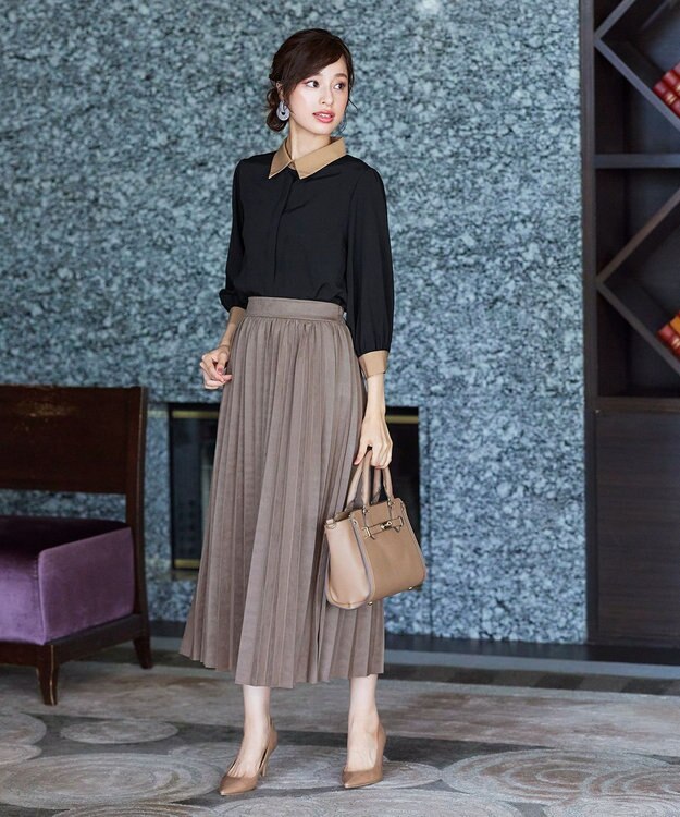 Tiaclasse 【洗える】配色パフスリーブシャツブラウス ブラック