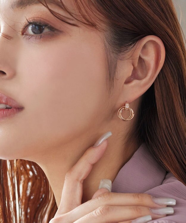 Tiaclasse 【金属アレルギー対応】ストーンフープバインドピアス ピンクゴールド