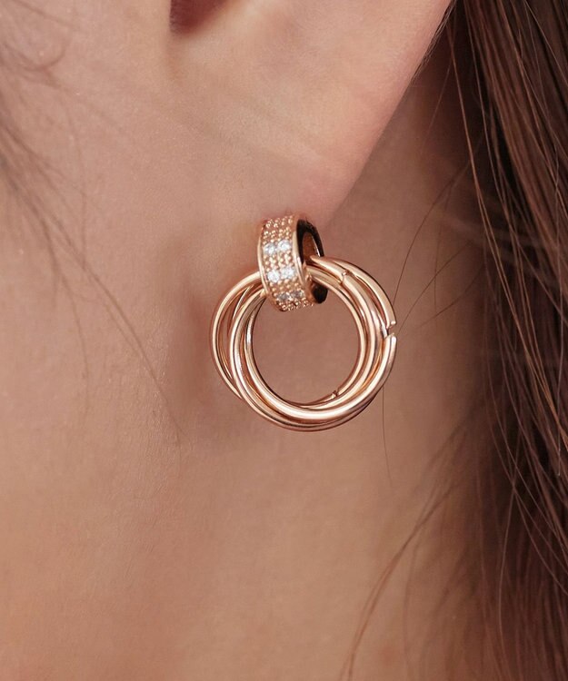 Tiaclasse 【金属アレルギー対応】ストーンフープバインドピアス ピンクゴールド