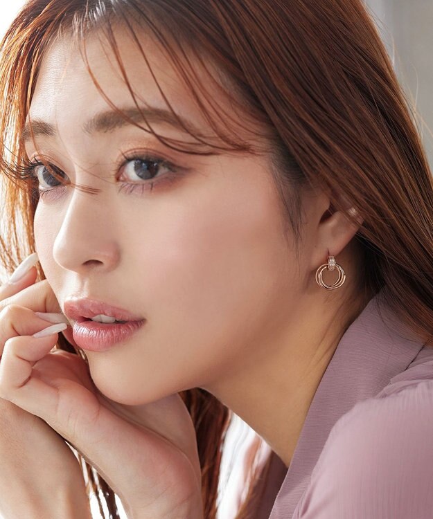 Tiaclasse 【金属アレルギー対応】ストーンフープバインドピアス ピンクゴールド