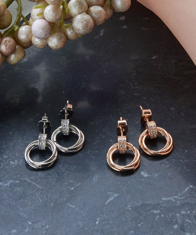 Tiaclasse 【金属アレルギー対応】ストーンフープバインドピアス ピンクゴールド