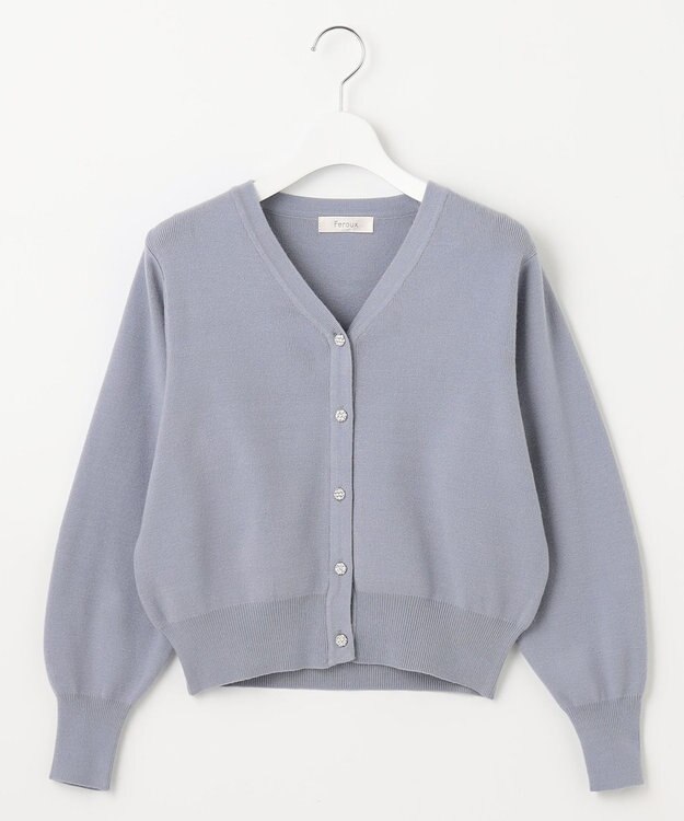 Feroux 【洗える】ビジューボタン2WAY カーディガン スカイブルー系