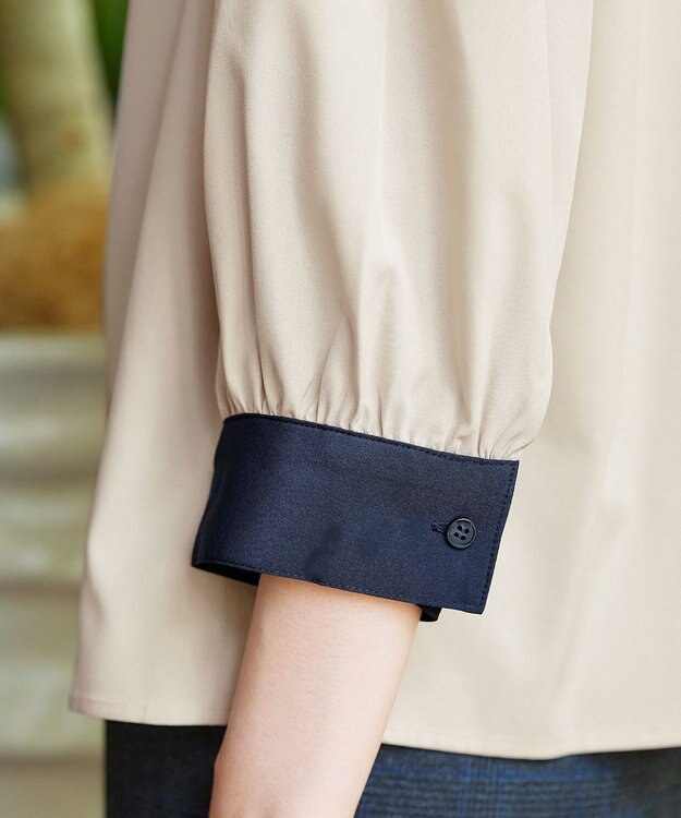 Tiaclasse 【洗える】配色パフスリーブシャツブラウス グレージュ