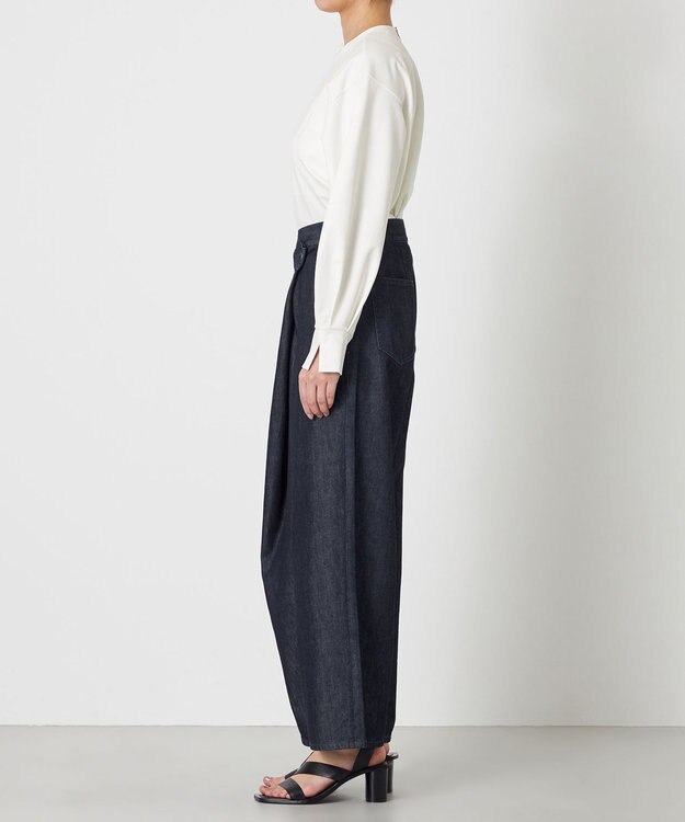 NAVE 【ReNave・セットアップ可/洗える】マーセライズデニム ラップワイドパンツ ネイビー系