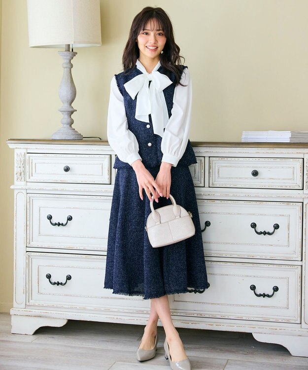 Feroux 【セットアップ対応】春ツイード フレアスカート ネイビー系1