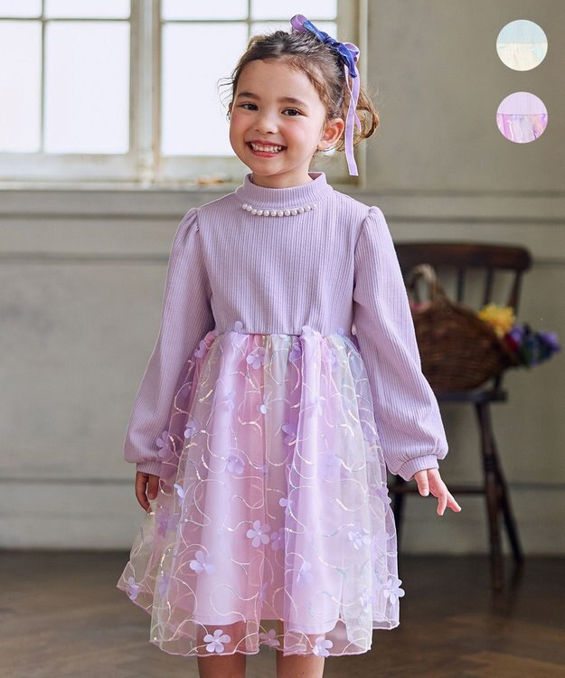 ANY KIDS フラワーチュール ドッキングワンピース レインボー