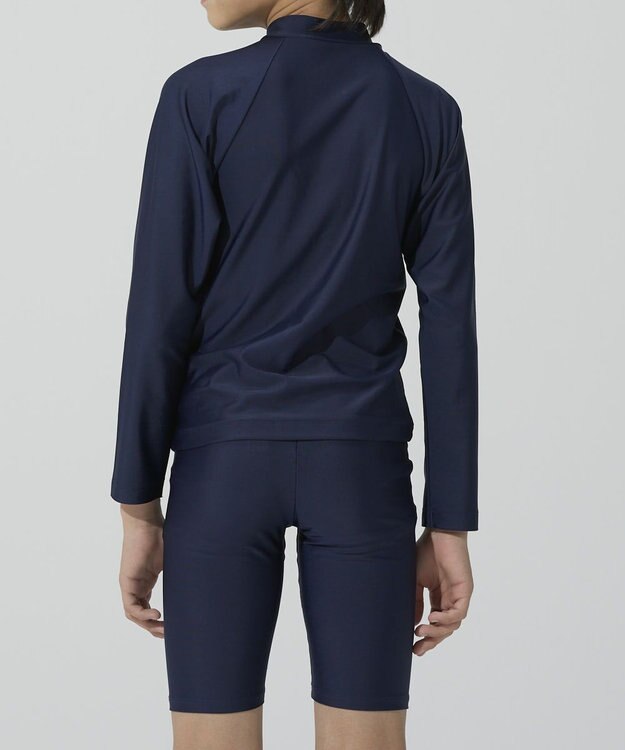 BEAMS SCHOOL 長袖フルZIPラッシュガード ネイビー×ホワイト
