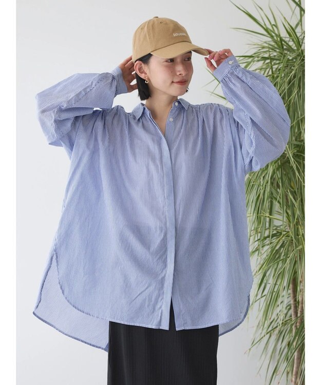 AMERICAN HOLIC カルゼギャザーシャツチュニック Stripe Navy