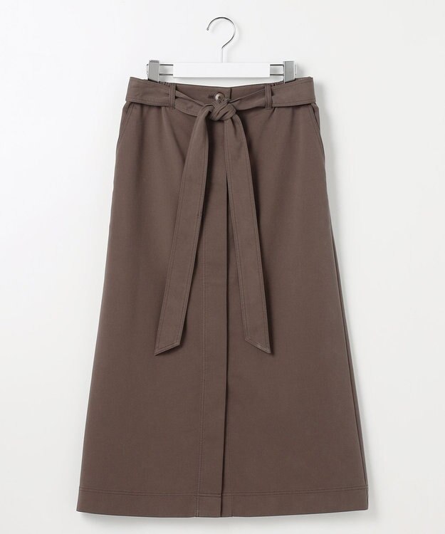 自由区 L ブラッシュドコットンサテンナロー スカート ダークブラウン