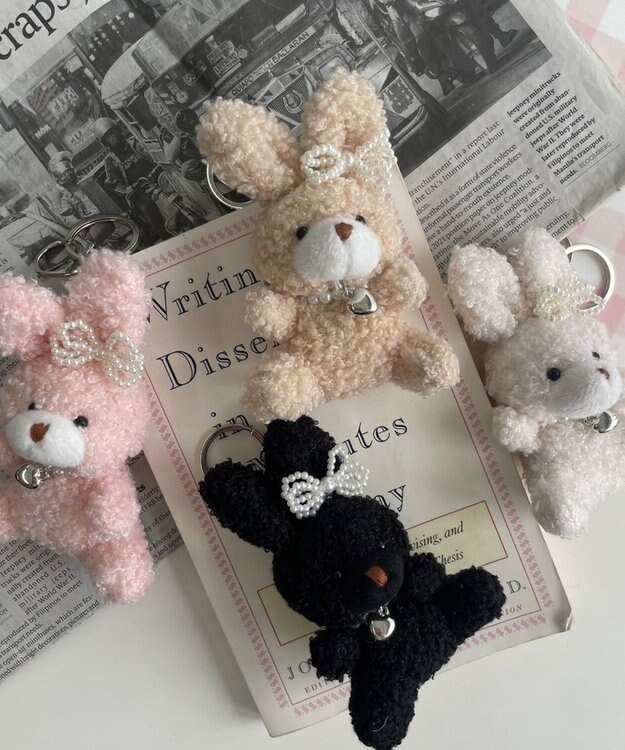 WEGO もこもこファンシーうさぎぬいぐるみキーホルダー ピンク