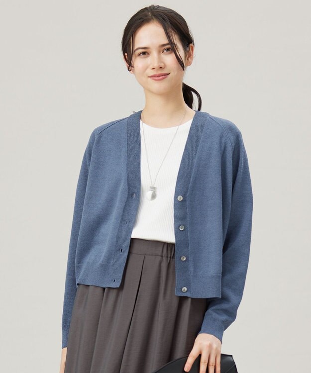 自由区 L 【カタログ掲載・洗える】ペーパーブレンドショート カーディガン [新色]ブルーグレー
