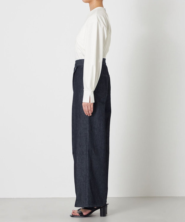 NAVE 【ReNave・セットアップ可/洗える】マーセライズデニム ラップワイドパンツ ネイビー系