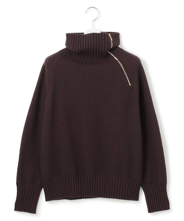 23区 L ボイルドウールコンビ ジップ タートルニット ダークブラウン系