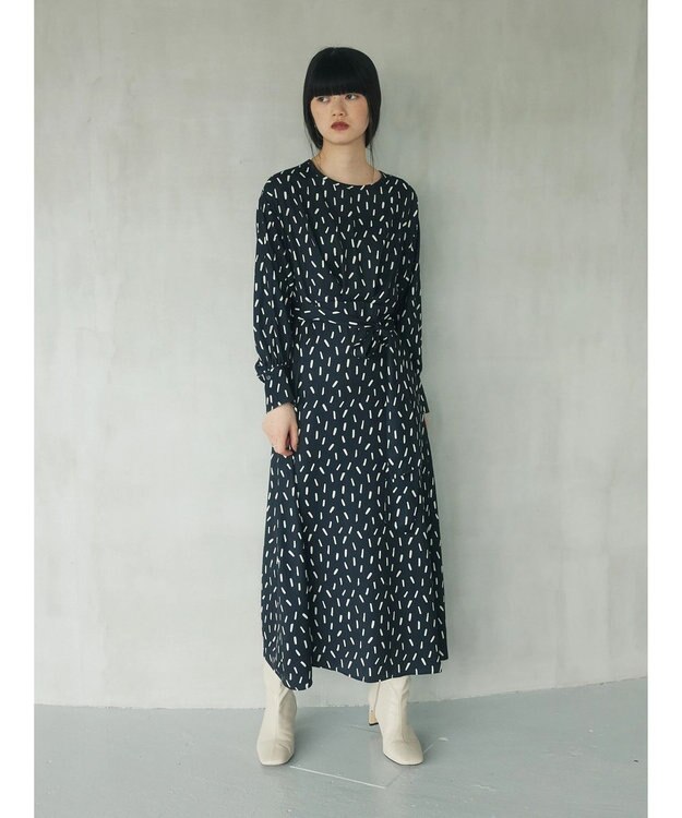 Green Parks armonia．スクエアドットプリントタックワンピース Black