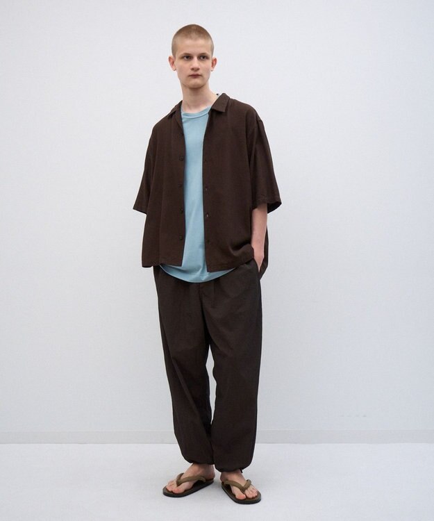 ATON COTTON SILK VIERA | オープンカラーハーフスリーブシャツ - UNSEX DARK BROWN