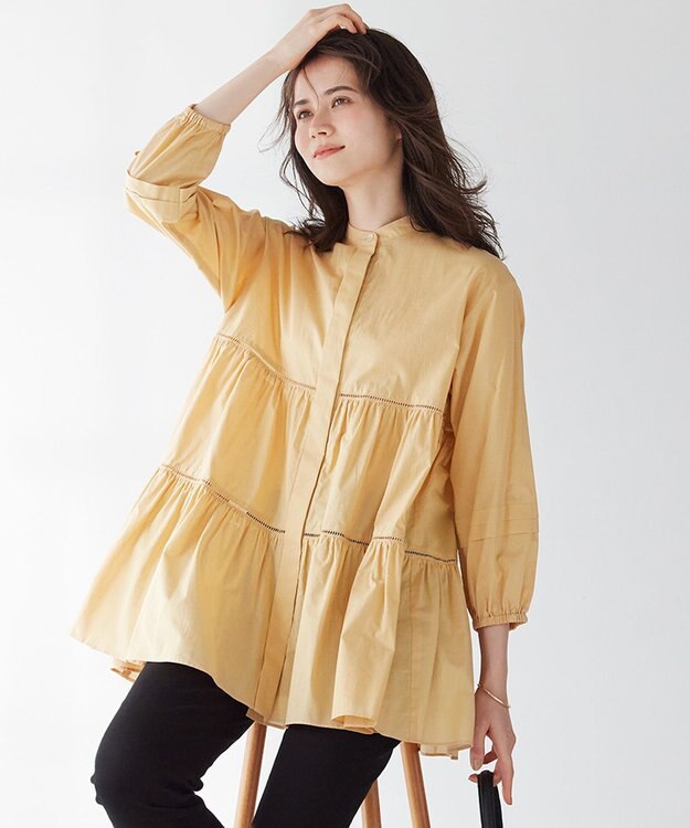 23区 【SLOW/洗える】コットンローン ティアードチュニック ブラウス イエロー系