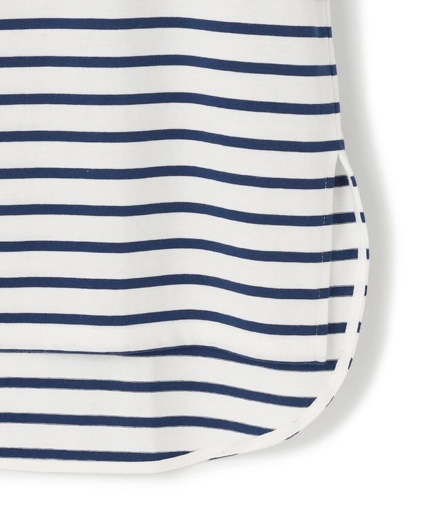 23区 【SLOW/一部店舗限定】ギザコットンボーダー ボートネックカットソー オフホワイトxブルーボーダー