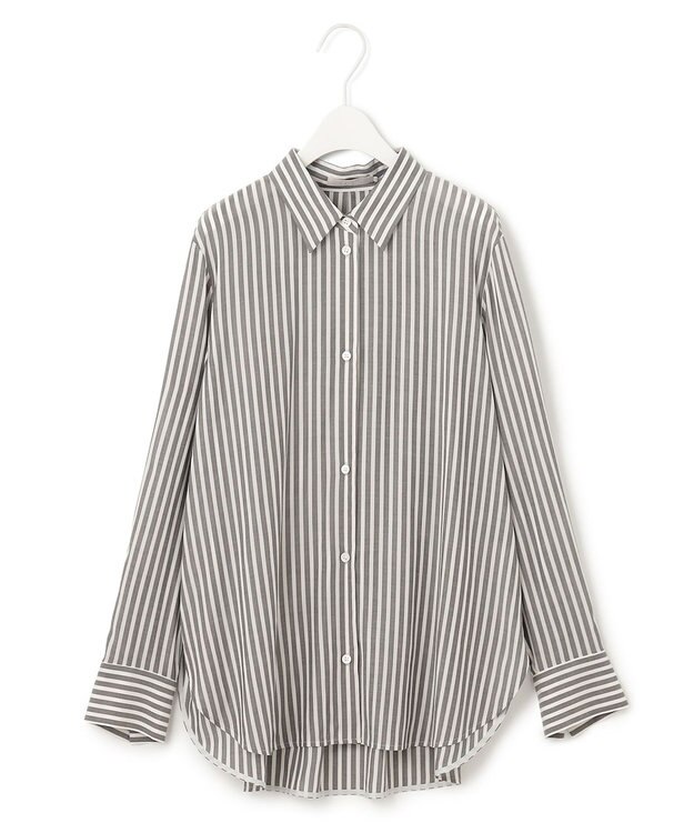 ICB L 【洗える】 キュプラローンストライプ シャツ ブラックストライプ系