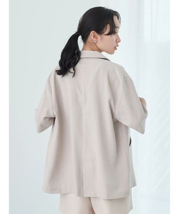 earth music&ecology リネンライク５分袖ジャケット Beige