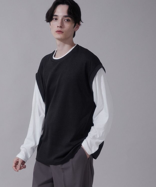 WEGO フェイクレイヤードベストT（LS） ブラック中濃色