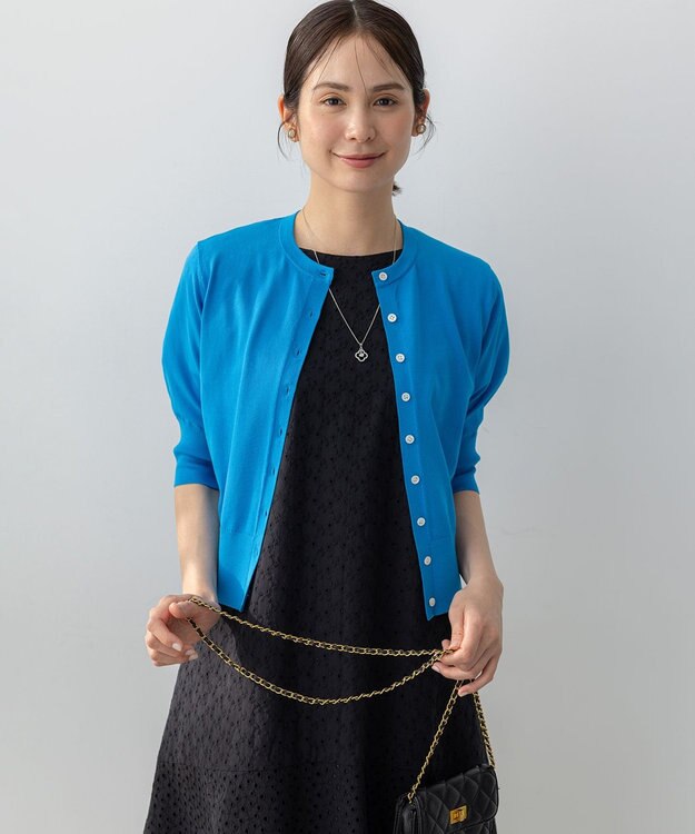 組曲 L ドライタッチ 5分袖カーディガン ターコイズブルー系