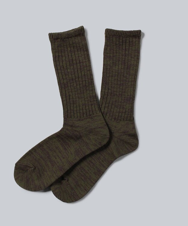 WHITE MAILS MIDDLE GAUGE PAPER ワイドリブソックス カーキ