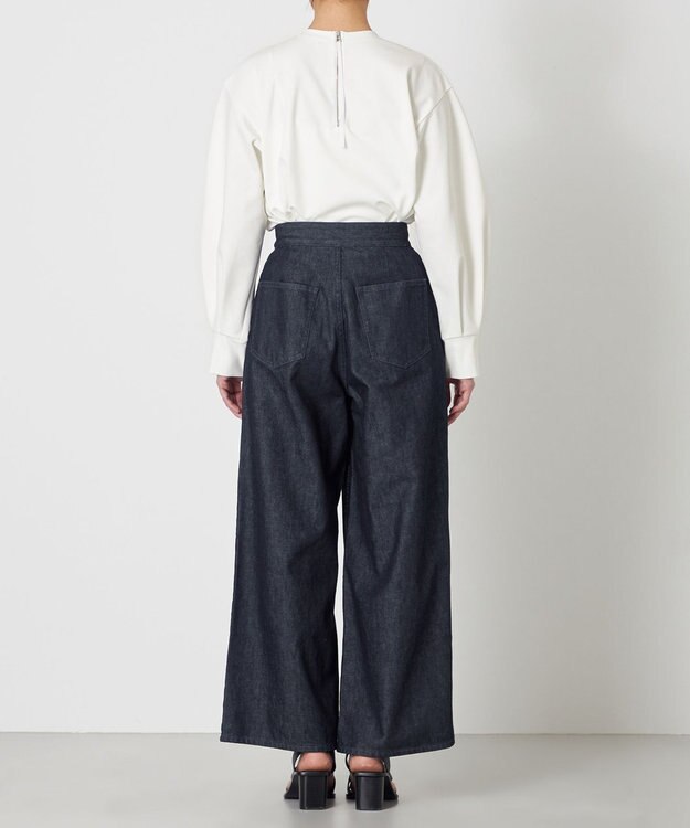 NAVE 【ReNave・セットアップ可/洗える】マーセライズデニム ラップワイドパンツ ネイビー系