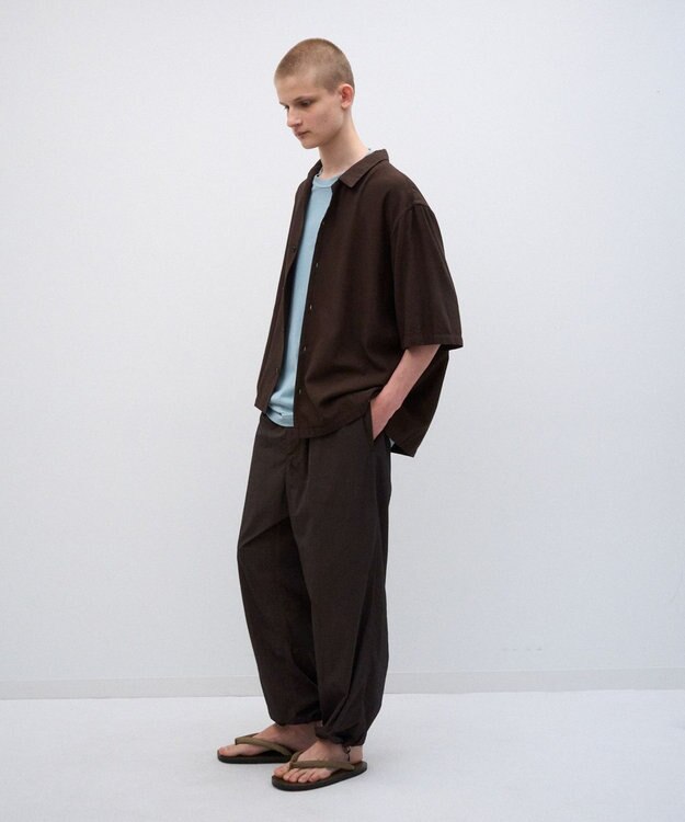 ATON COTTON SILK VIERA | オープンカラーハーフスリーブシャツ - UNSEX DARK BROWN