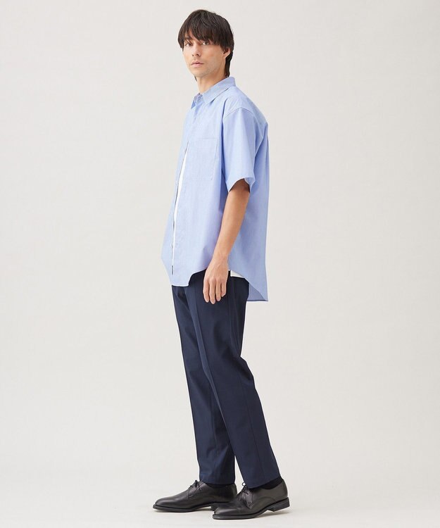 UNFILO MENS コットンライク 半袖シャツ【ギフトにもおすすめ】 ブルーストライプ