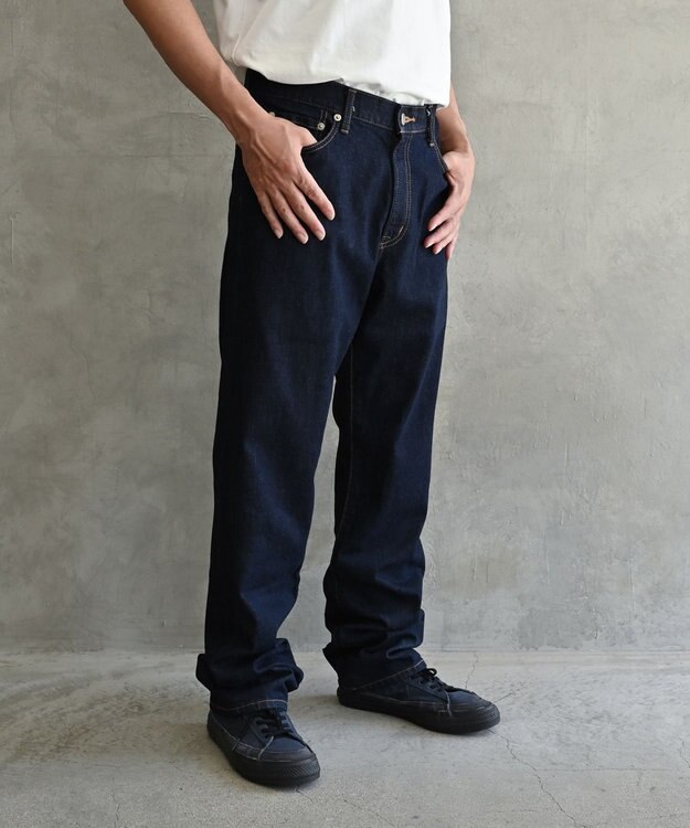 muuc 〈国産デニム〉〈S-XLサイズ展開〉〈ストレッチ素材〉〈ワンウォッシュで柔らかく軽い〉ストレートシルエットのジーンズパンツ ネイビー