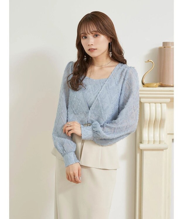 earth music&ecology ＳＥＴ２点カットジャカードカーディガン＋ビスチェ Sax