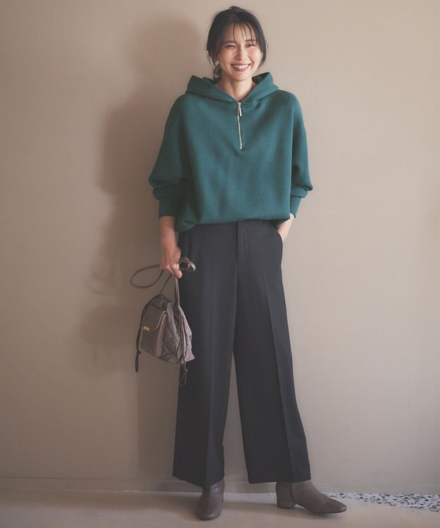 ANY 【洗濯機可】しあわせタッチハーフジップフーディー グリーン