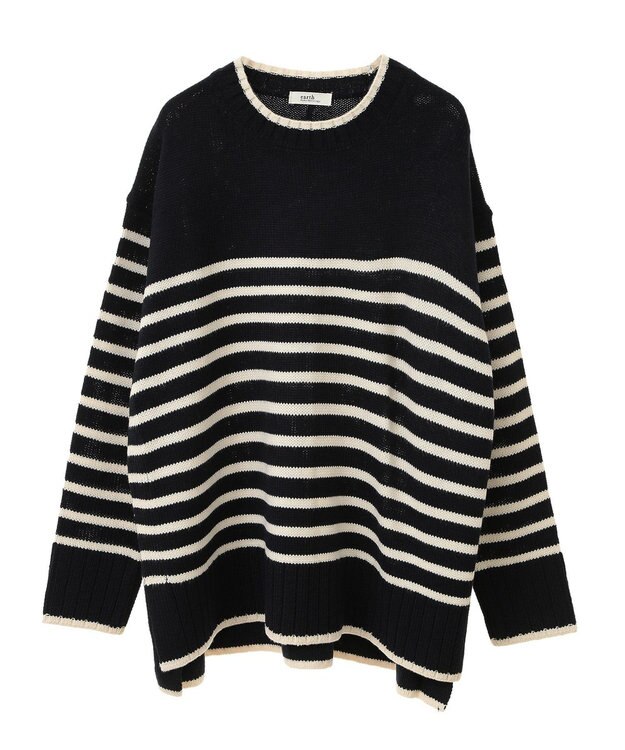 earth music&ecology ウォッシャブルスリットチュニック Border Navy