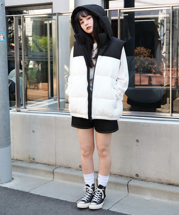 WEGO 【25年秋冬新作/ユニセックス着用ITEM/MLサイズ展開】2WAYパファーベスト ホワイト