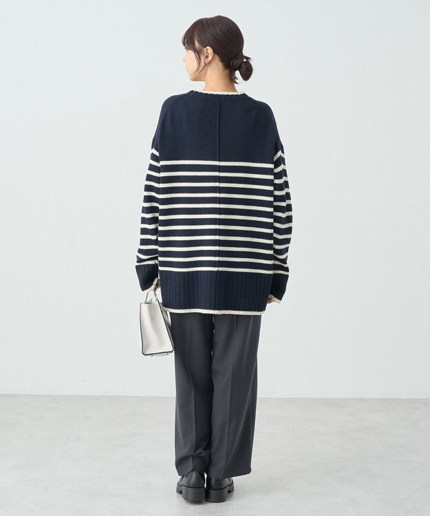 earth music&ecology ウォッシャブルスリットチュニック Border Navy