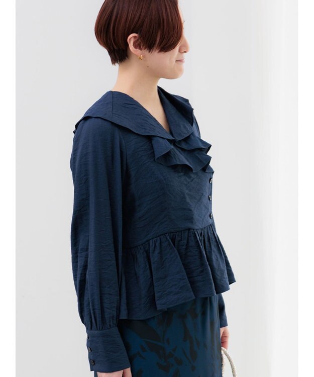 Te chichi ラッフルフリルペプラムブラウス ネイビー