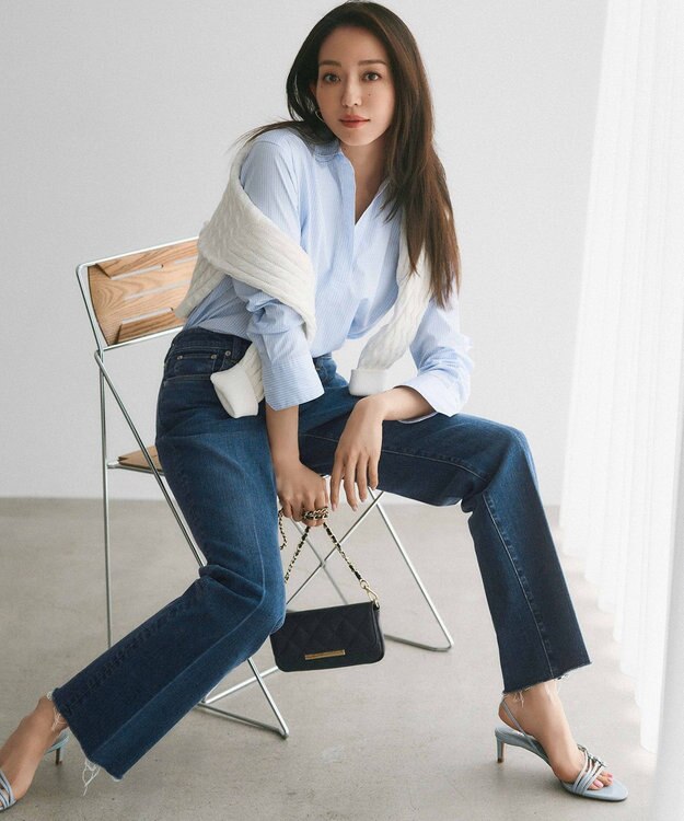 23区 【Oggi4月号掲載/洗える】CANCLINI スキッパー シャツ サックスストライプ